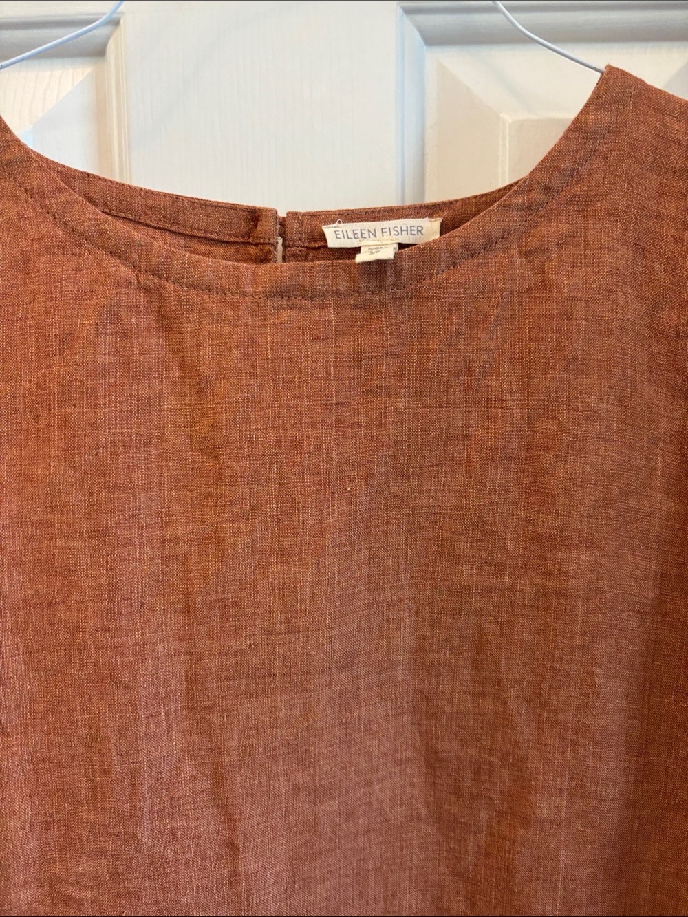 Eileen Fisher Rust Linen Boxy Short-Sleeve Top - Picture 4 of 8
